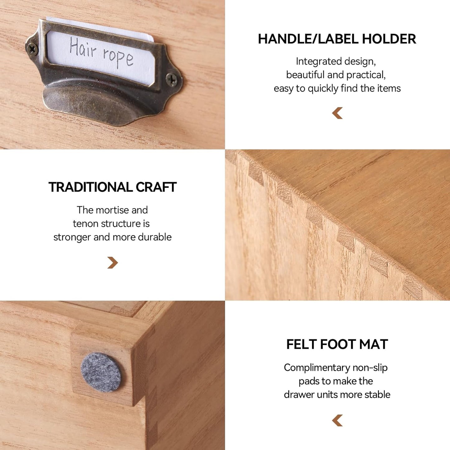 KIRIGEN Desk Drawer Cabinet Storage Organizer 6 Drawers Mini Chest with Lable Holder Handles for Home Office Desktop Organizer and Storage Natural(3D6CG-NA)