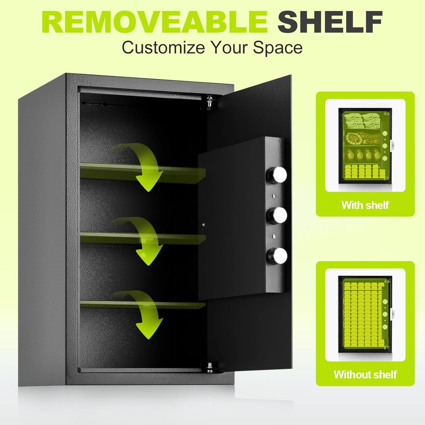 2.3 Cuft Safe Box for Home with Fireproof Document Bag, Anti-Theft Digital Safe with Electronic Keypad, 12.2 x 13.8 x 23.6 Inches (Exterior), Black