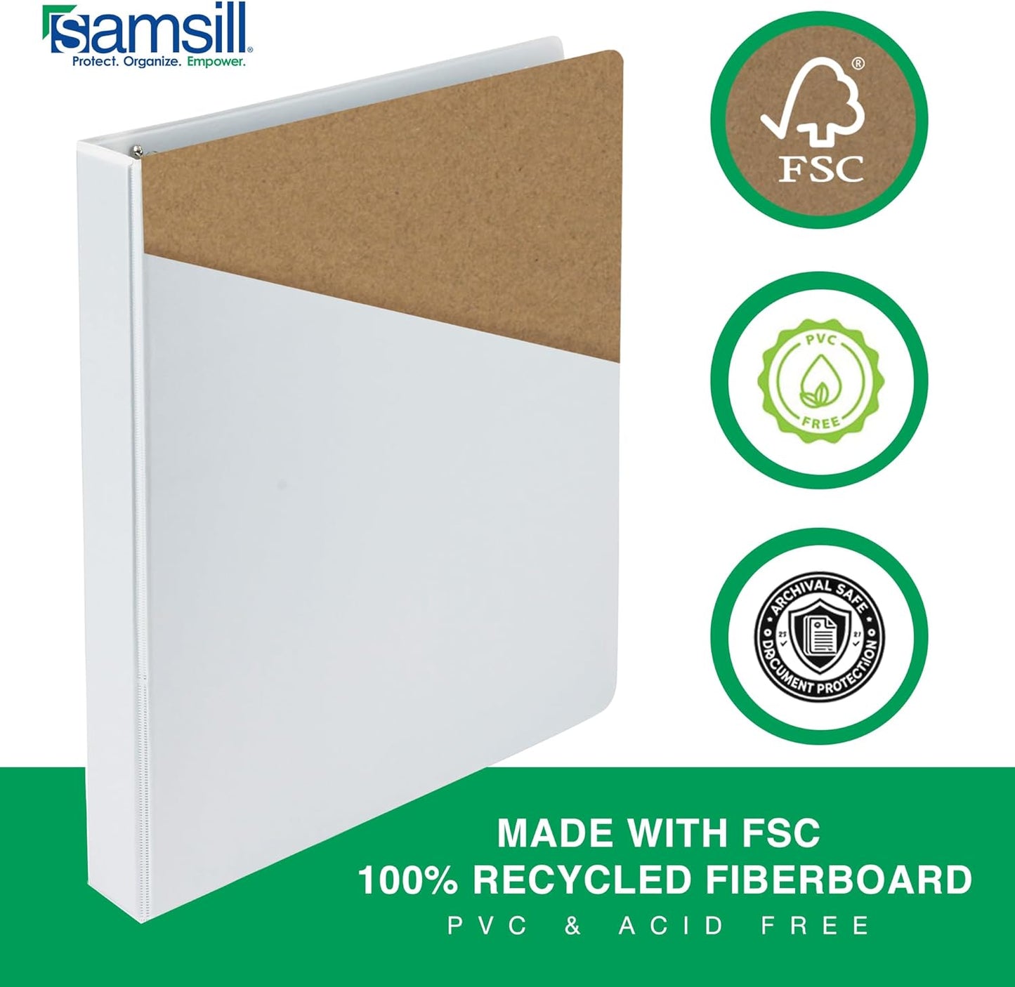 Samsill 1.5 Inch 3 Ring Binder, Made in USA, Economy Round Ring, Clear View Cover, 325 Sheet Capacity - for School, Home, Office - White