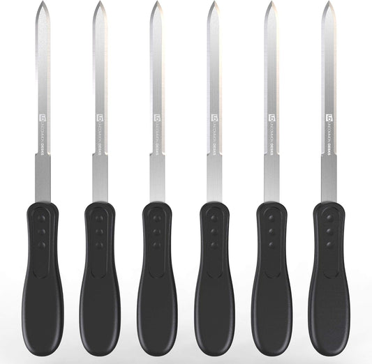 Uncommon Desks Office Letter Opener - Stainless Steel Knife-Edge Blade, Ergonomic Grip Handle (Black, 6 Pieces)