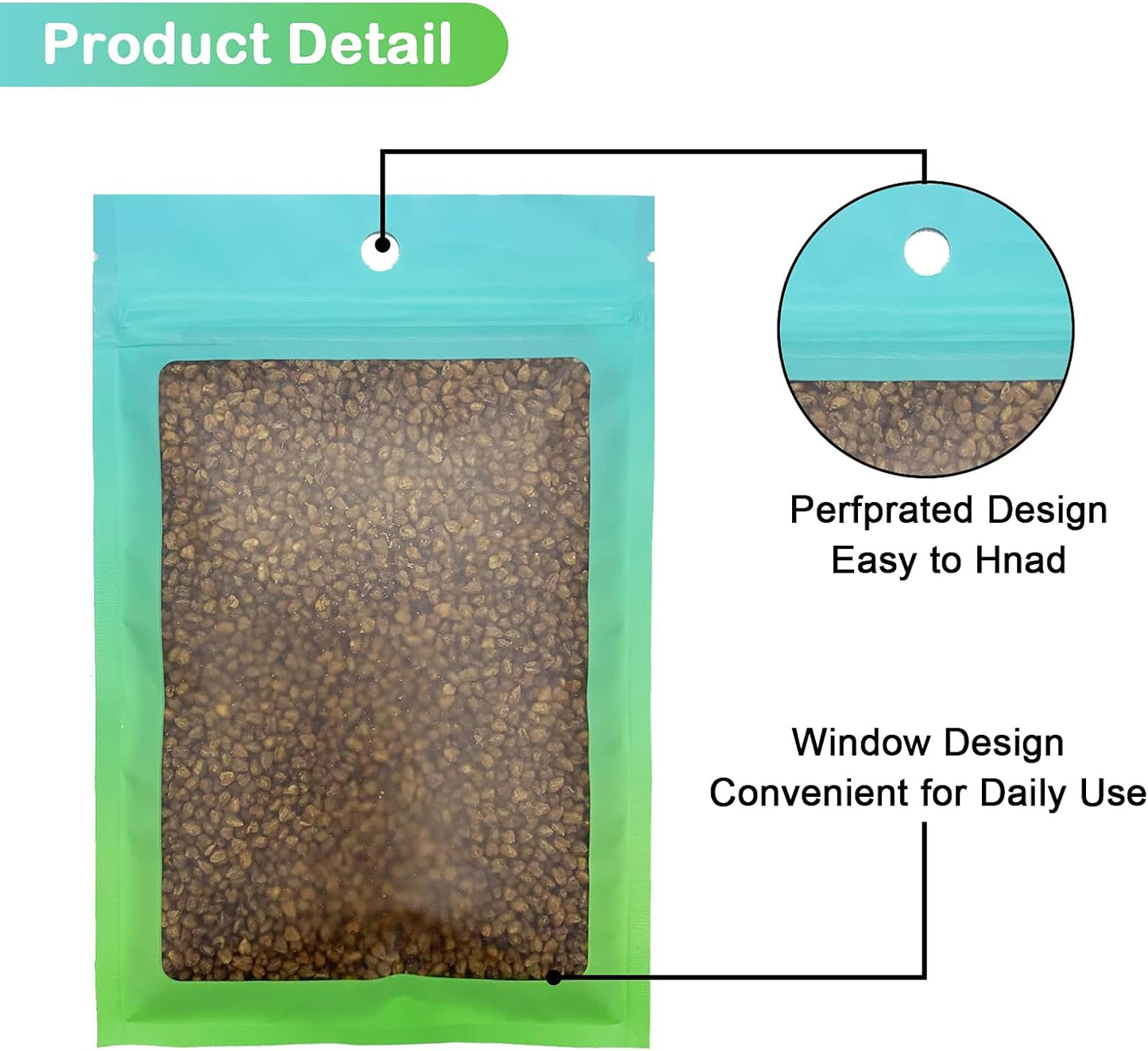 100 Pcs Resealable Mylar Bags, Gradient Color Food Storage Bags, Zip Bag Foil Bags Packaging Pouch for Food Storage, Sample, Small Business (Blue Green, 3.1 X 4.7 Inch)