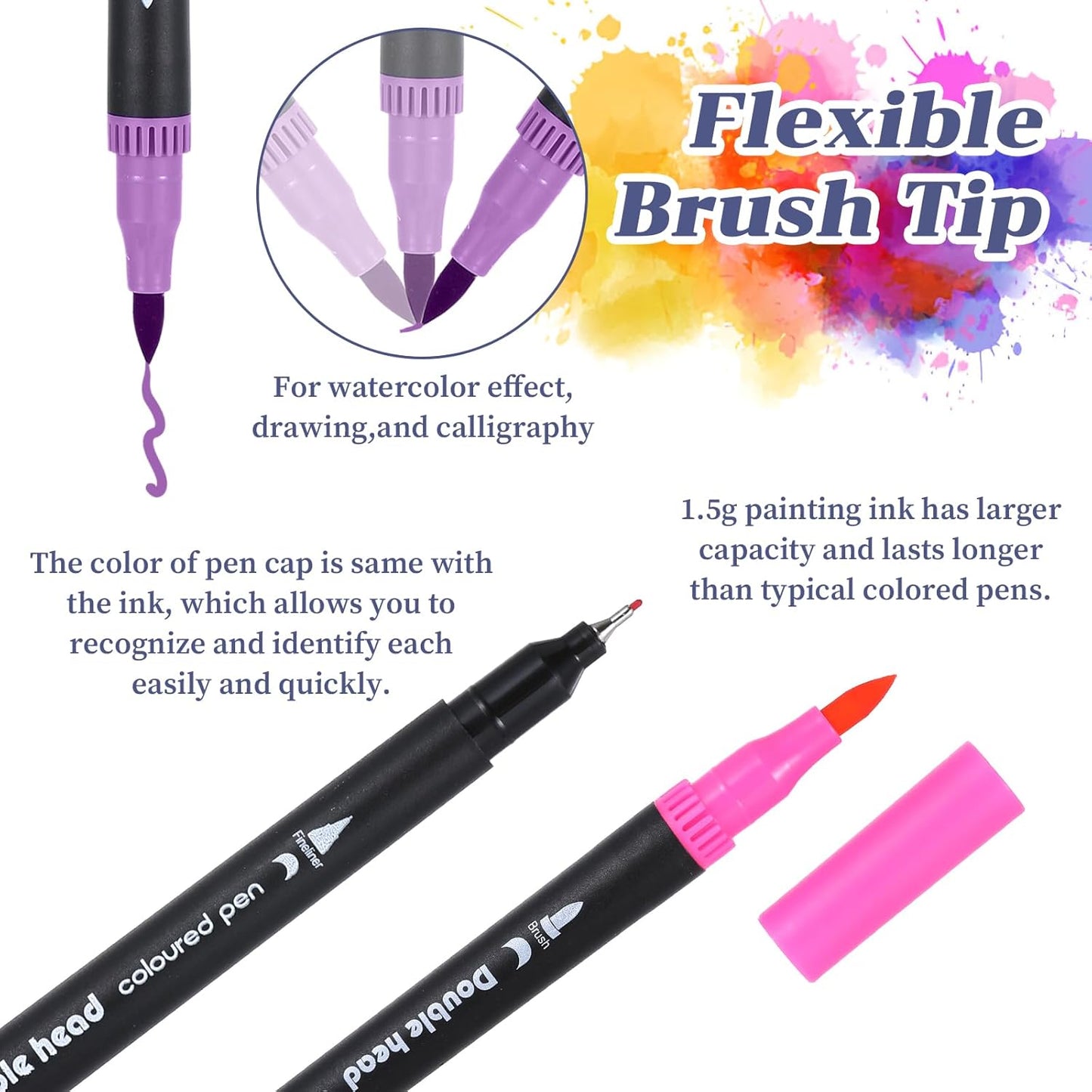 100 Colors Watercolor Paint Markers, Dual Tip Paint Markers with Brush Tip and Fine Tips, Double Brush Marker Pens for Rock, Wood, Canvas, Stone, Glass, Ceramic, DIY Crafts Making, Art Supplies