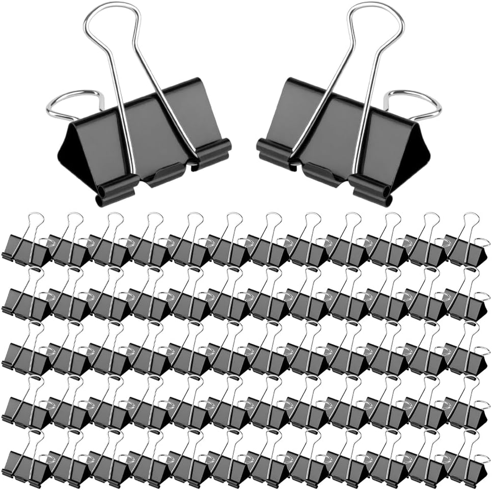 60 Pack Large Binder Clips 1.6 Inch, Binder Clips Large Size,Big Paper Clamps Clips, Clips for Paperwork, for Office and Home Supplies School, Black