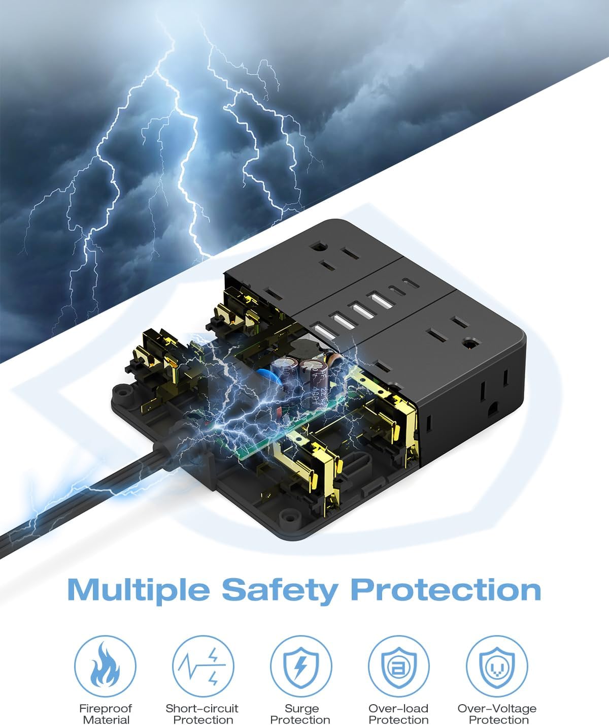 10FT Surge Protector Power Strip,12 AC Outlets with 6 USB Ports (2 USB-C), Flat Plug Extension Cord with Multiple Outlets, Wall Mount for Home Office,Dorm,Black