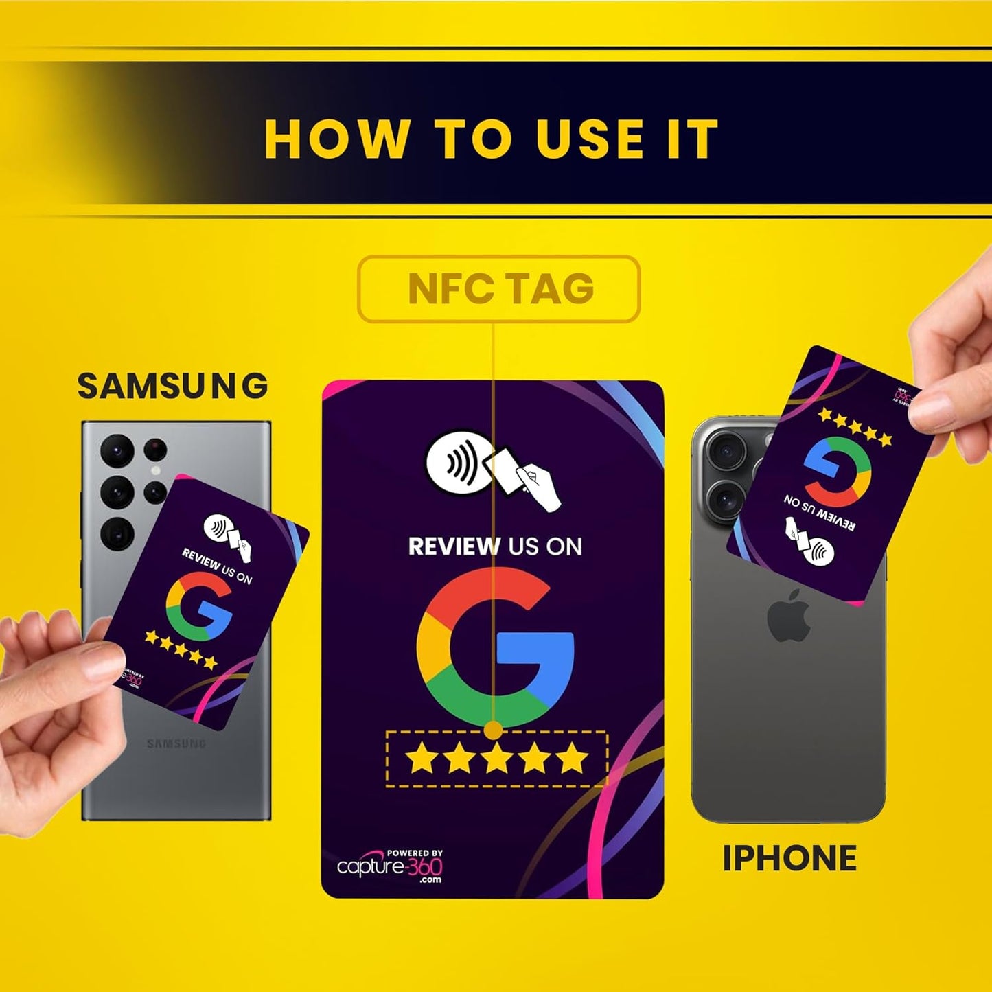 NFC Business Google Review Tap Card, Contactless, Enhances SEO, Saves Time, User-Friendly, Reusable, Boosts Online Presence & Encourages Business Feedback (Purple, 5-Pack Google Cards)