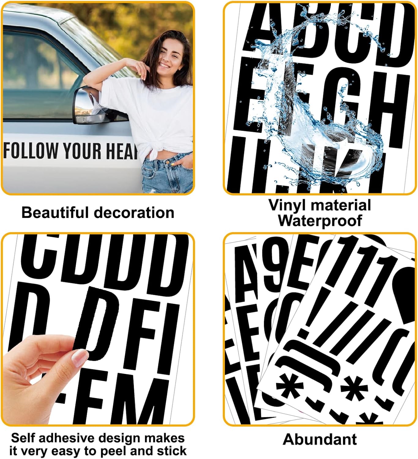 24 Sheets 2 Inch Self Adhesive Letters Stick on Vinyl Letters Capital Letter Stickers Alphabet Sticker Letter Number for Outdoor Sign Poster Mailboxes Crafts(Black)