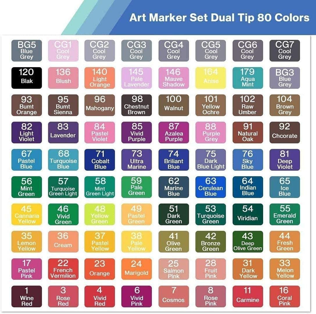 80 Colors Alcohol Markers Artist Drawing Art Dual Tip Markers Perfect for Kids Boys Girls Students Adult(80 Black Shell)