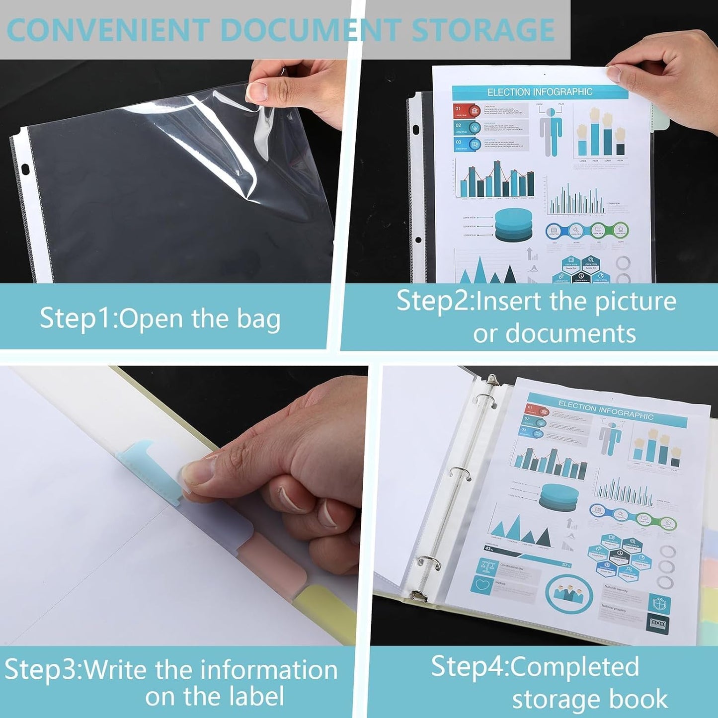 8 Set of 64 Pack Clear Binder Sheet Protectors for 3 Ring Binder Plastic Page Protector with 8 Tabs,Insertable Index Page Divider 8.5x11 Inch(Colorful)