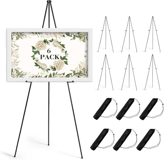AZEAM 6 Pack 63" Easel Stand for Sign, Portable Easel for Painting, Foldable Black Metal Easel Display Stand Poster Holder Adjustable Sign Stand for Display Wedding Arts Poster