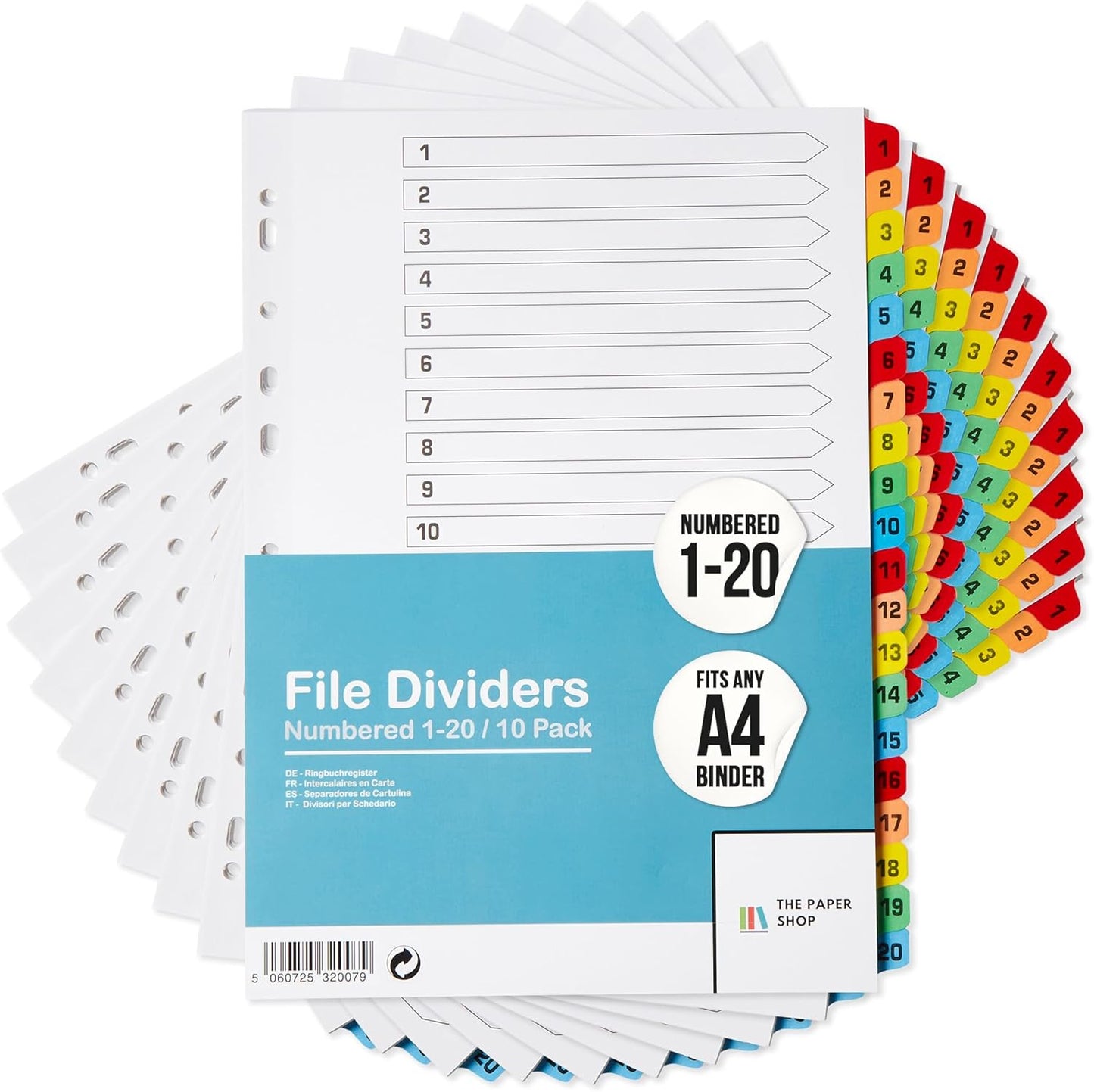 Binder Dividers with Tabs 1-20 Numbered – A4 (10 Pack) | Dividers for 3 Ring Binder | Numbered Tab Dividers for Office, School & Home Organization - The Paper Shop