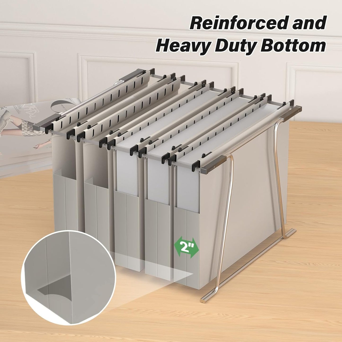 Ansook Plastic Expanding Hanging File Folders,12 Pack Reinforced Extra Capacity Hang Folders,Letter Size,Accordian Pocket,Heavy Duty 2 Inch Expansion,Hanging Folder Organizer for Office Home,Grey