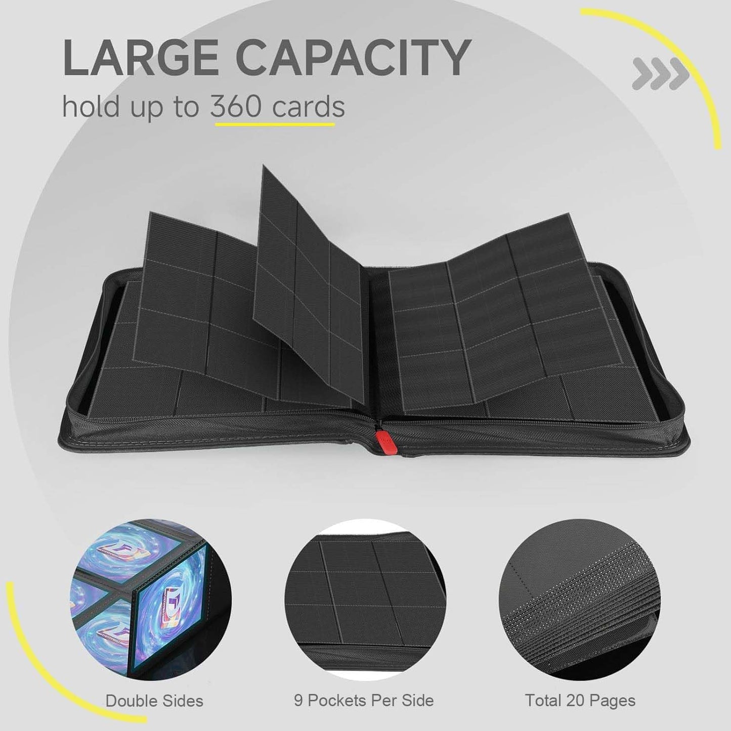 9 Pocket Card Binder,360 Pockets Trading Card Binder,Double Sided Pocket Collection Binder,Card Folder for MTG,TCG,Game Cards,Sport Cards,Black