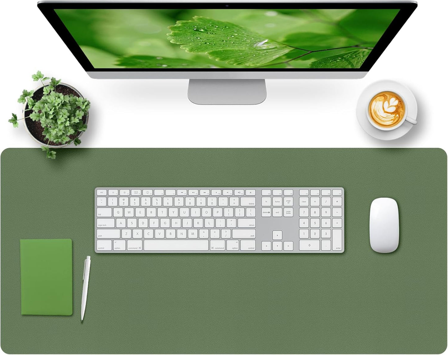 Bloss Olive Green Desk Mat 35.4" x 15.7", Desk Matt for Desktop, Large Leather Desk Pad, Waterproof Desk Pad Mat, Office Supplies for Women
