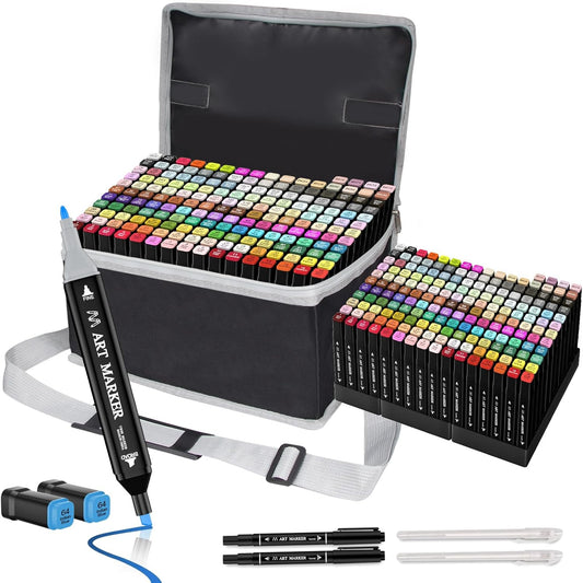 Banral 180 Colors Alcohol Markers Set, Dual Tip Alcohol Based Art Marker for Artists Kids Adult Coloring, Permanent Illustration Sketch Pens for Drawing with Case and Holders