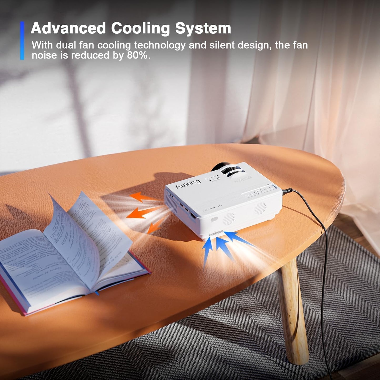 AuKing Projector, 2025 Upgraded Mini Projector, Full HD 1080P Home Theater Video Projector, Compatible with HDMI/USB/AV/Smartphone/TV Box/Laptop