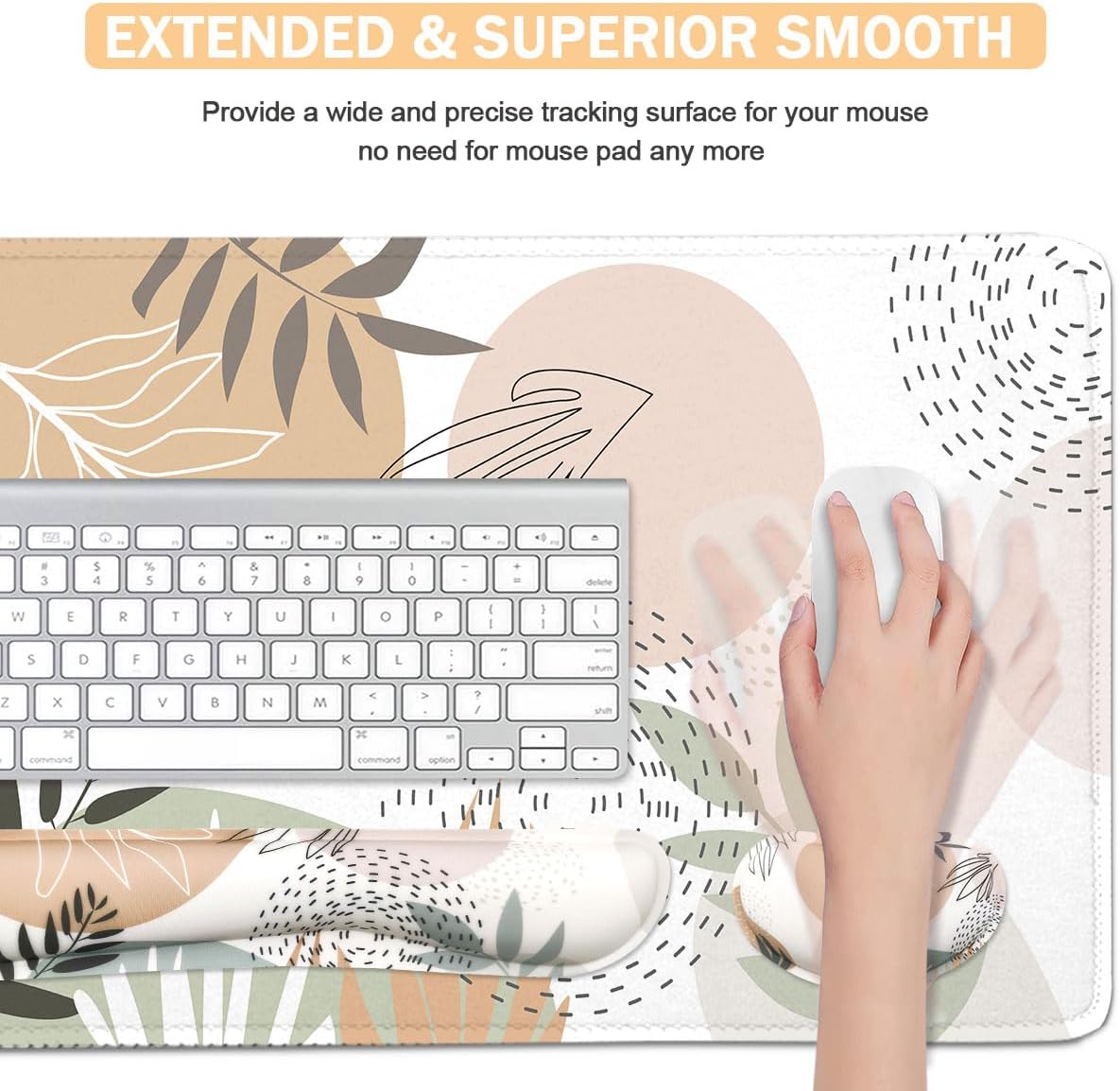 4-in-1 Large Mouse Pad, Keyboard Wrist Rest Pad & Wrist Support Mousepad Set, Extended Desk Pad Waterproof Desk Mat for Home Office Study Game - Leave