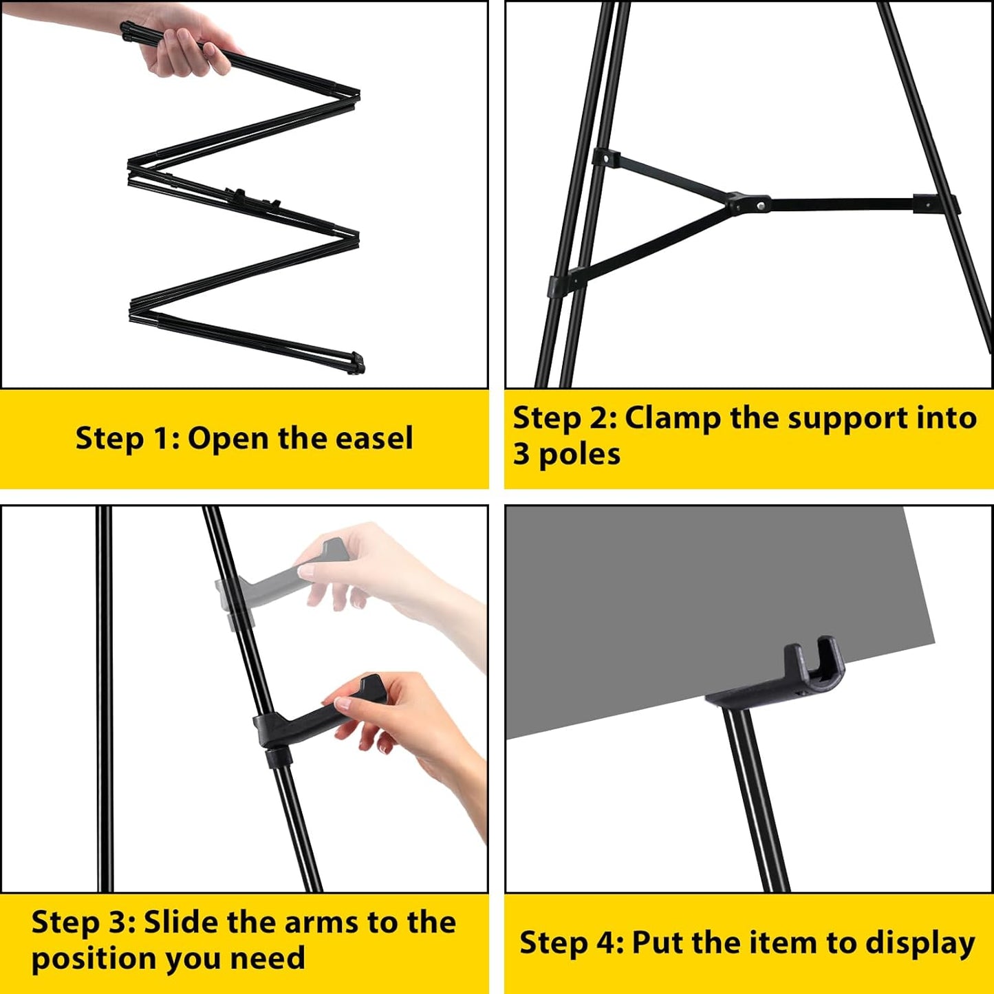 6 Pack Easel Stand for Sign - 63 Inches Display Easel for Wedding Sign & Poster - Lightweight Portable Floor Easel for Picture - Adjustable Poster Easel with Carrying Case, Black