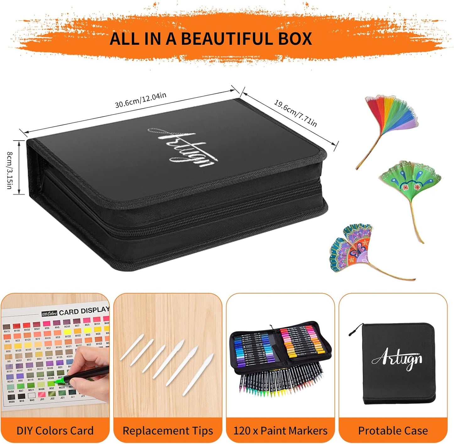 120 Colors Acrylic Paint Pens, Dual Tip Markers With Fine Tip and Brush Tip for Rock Painting, Ceramic, Wood, Plastic, Calligraphy, Scrapbooking, Brush Lettering, Card Making, DIY Crafts