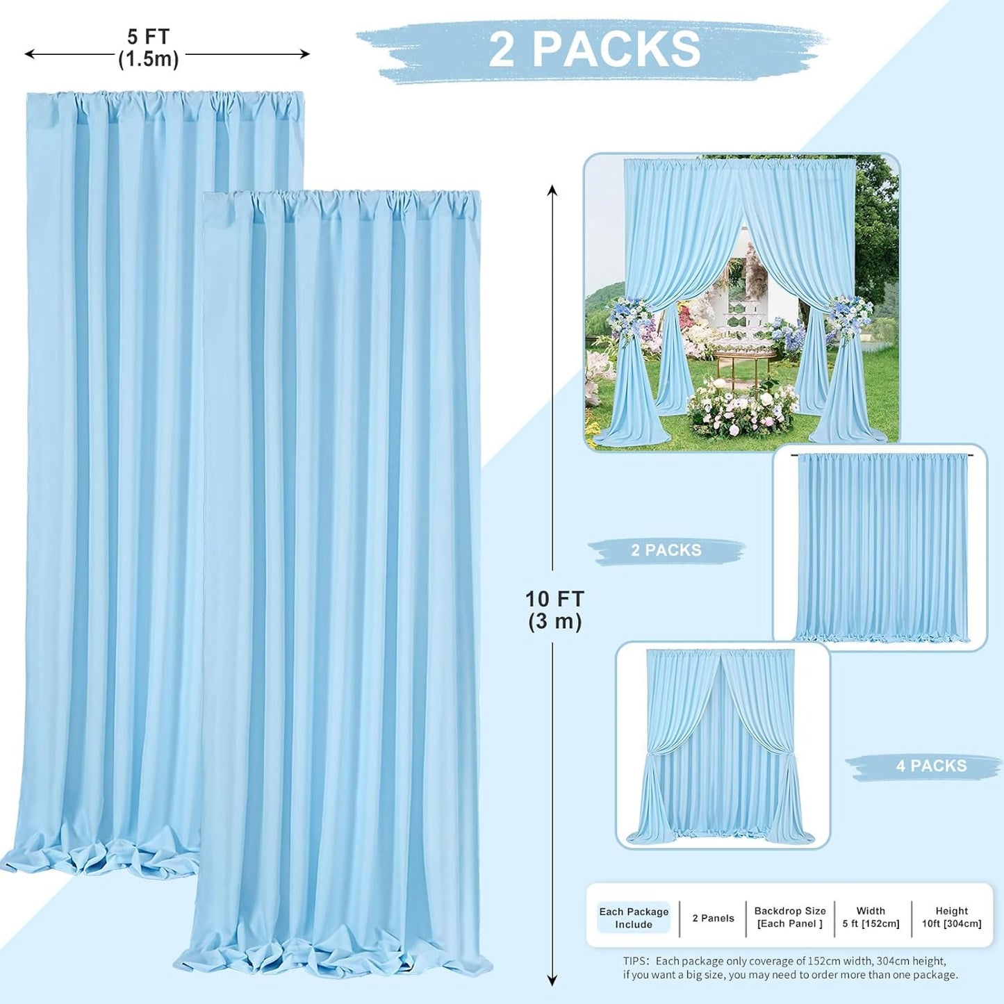 Baby Shower Backdrop Curtains 10x10ft: Baby Blue Backdrop Drapes - Polyester Photo Background Wedding Party Decorations