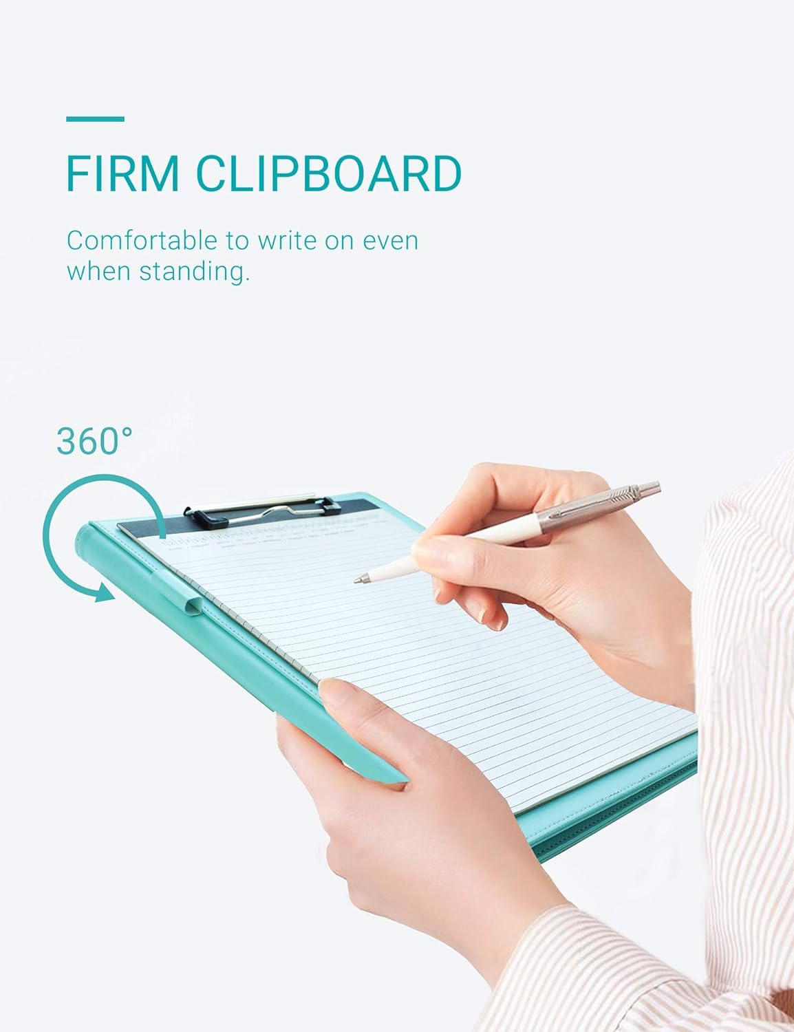 Clipboard Folder Padfolio, Writing Portfolio Faux Leather Clipboards with Cover for Legal Pad Holder Letter Size A4 8.5 x 11 for Business Conference Notepad Clip Boards (Pale Turquoise)