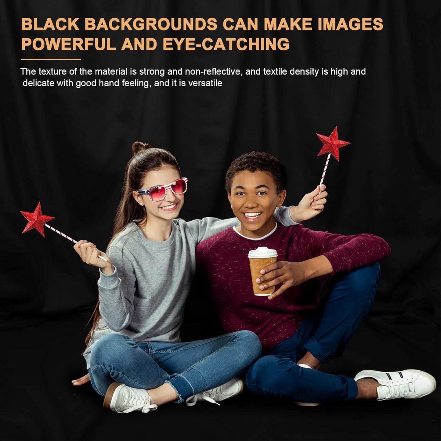 Aimosen 10 x 7 FT Black Backdrop Background for Photography, High Density Polyester Fabric Pure Black Photo Backdrop Curtain Screen Collapsible Seamless for Photoshoot Portraits Party Video Studio