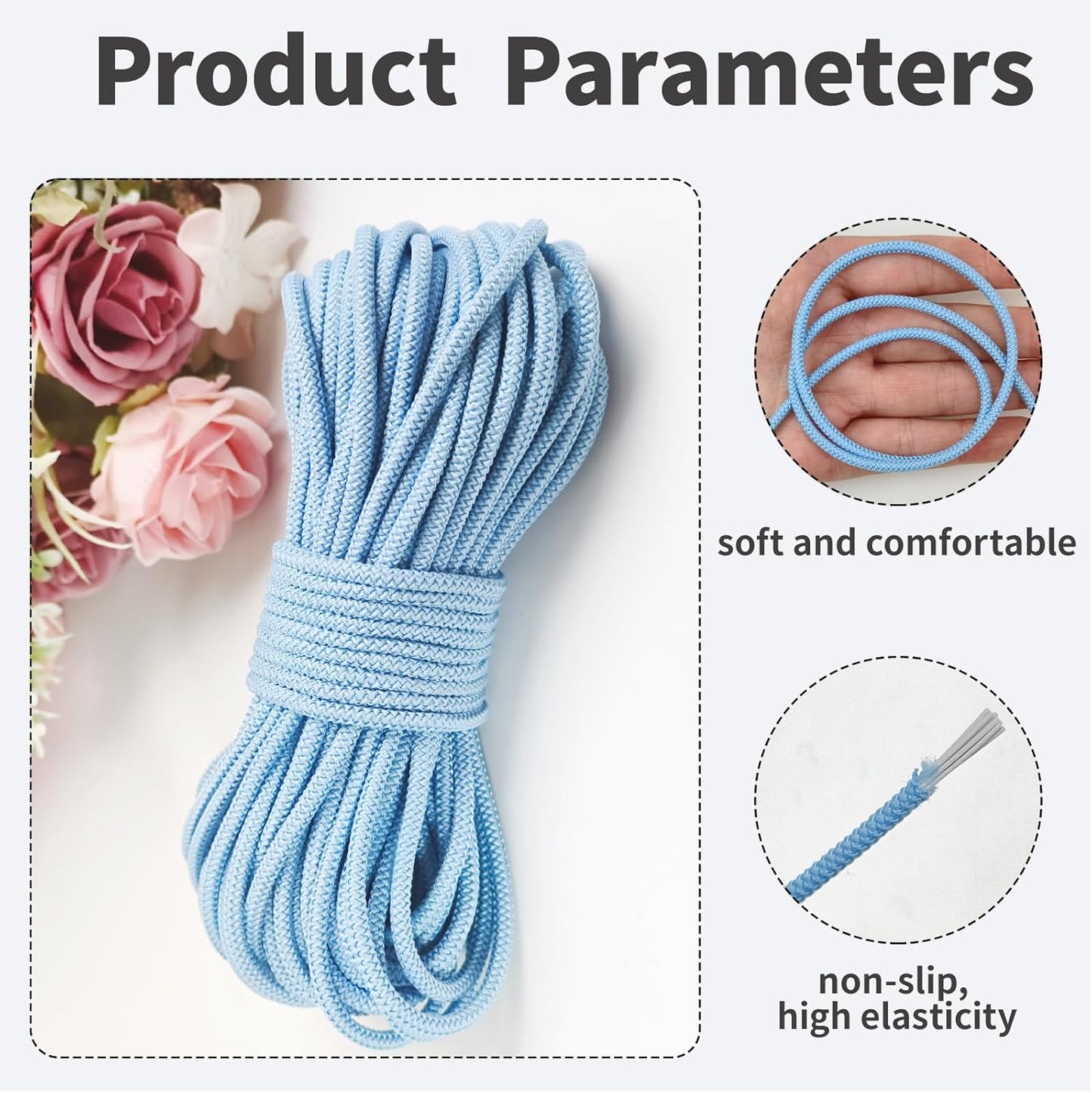 1/8 inch Non-Slip Elastic Band -3mm 15 Yards Soft Elastic Cord Stretch String Braided Thread for Sports Gear, DIY Crafts, Hair Bands, Shoelaces,Apparel Making & Camping Tie Down (Light Blue)