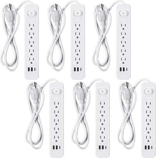 Kanayu 6 Pieces Power Strip Surge Protector with 5 Ac Outlets and 3 USB Ports, Heavy Duty Extension Cords Plug for Home Office Dorm(4.92 ft,White)