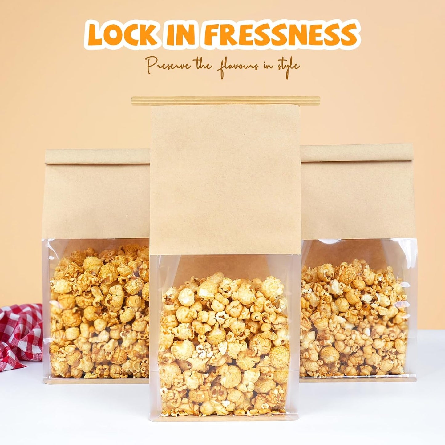 100 Pack Bakery Bags with Window, 5.1x3.9x11 Inches Tin Tie Tab Lock Resealable Bread Loaf Bags for Packaging Homemade Sourdough Bread, Cookies, Bagels, Pastry