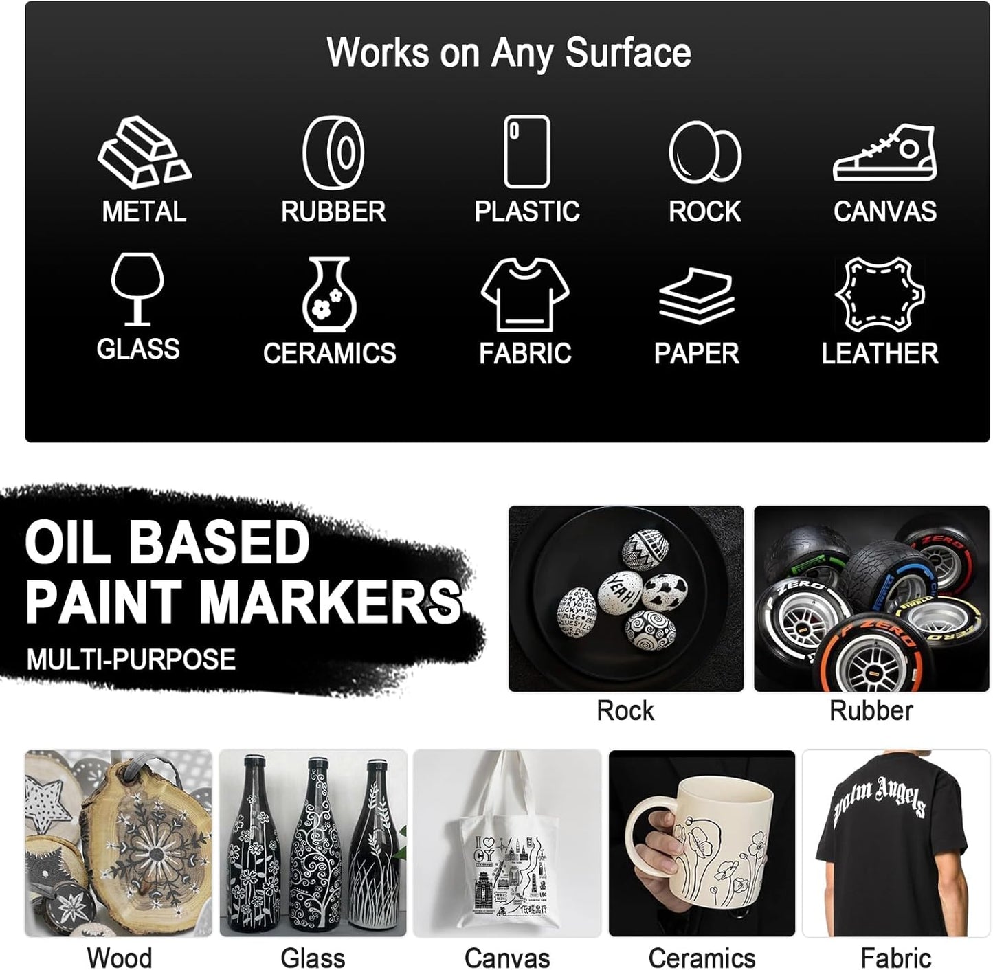 Betem 4 Count Dual Tip Oil Based White Black Paint Markers Pens(0.7mm & 3mm), Permanent Paint Marker, Waterproof, Quick Dry, for Rock Painting, Wood, Plastic, Metal, Canvas(2White 2Black)