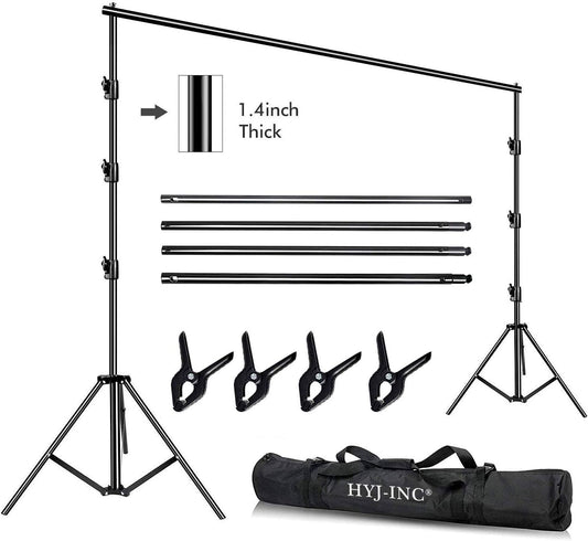 10 x 10Ft Photo Video Studio Heavy Duty Adjustable Muslin Backdrop Stand Background Support System Kit for Photography with Carrying Bag，4 Pcs Spring Clamps