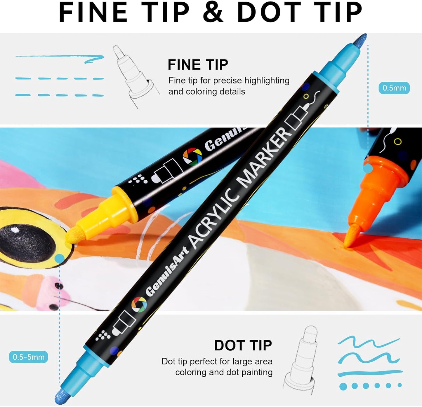 36 Colors Acrylic Paint Pens, Acrylic Paint Markers Dual Tip, with Dot Tip and Fine Tip, Acrylic Markers for Rock Painting, Wood, Canvas, Fabric, Paper, DIY Crafts Making Art Supplies (36)