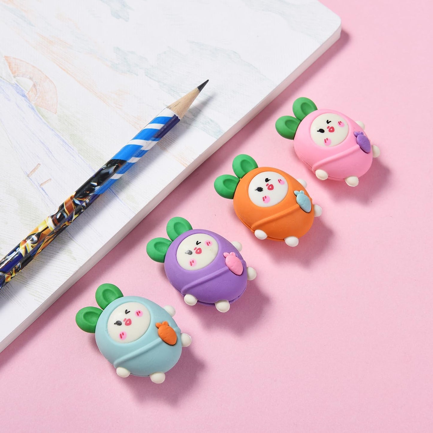 20 Pack Carrot Erasers for Kids, 3D Erasers for Boys Girls, Fun Take Aapart Erasers for School Supplies Prize Gifts Party Favors