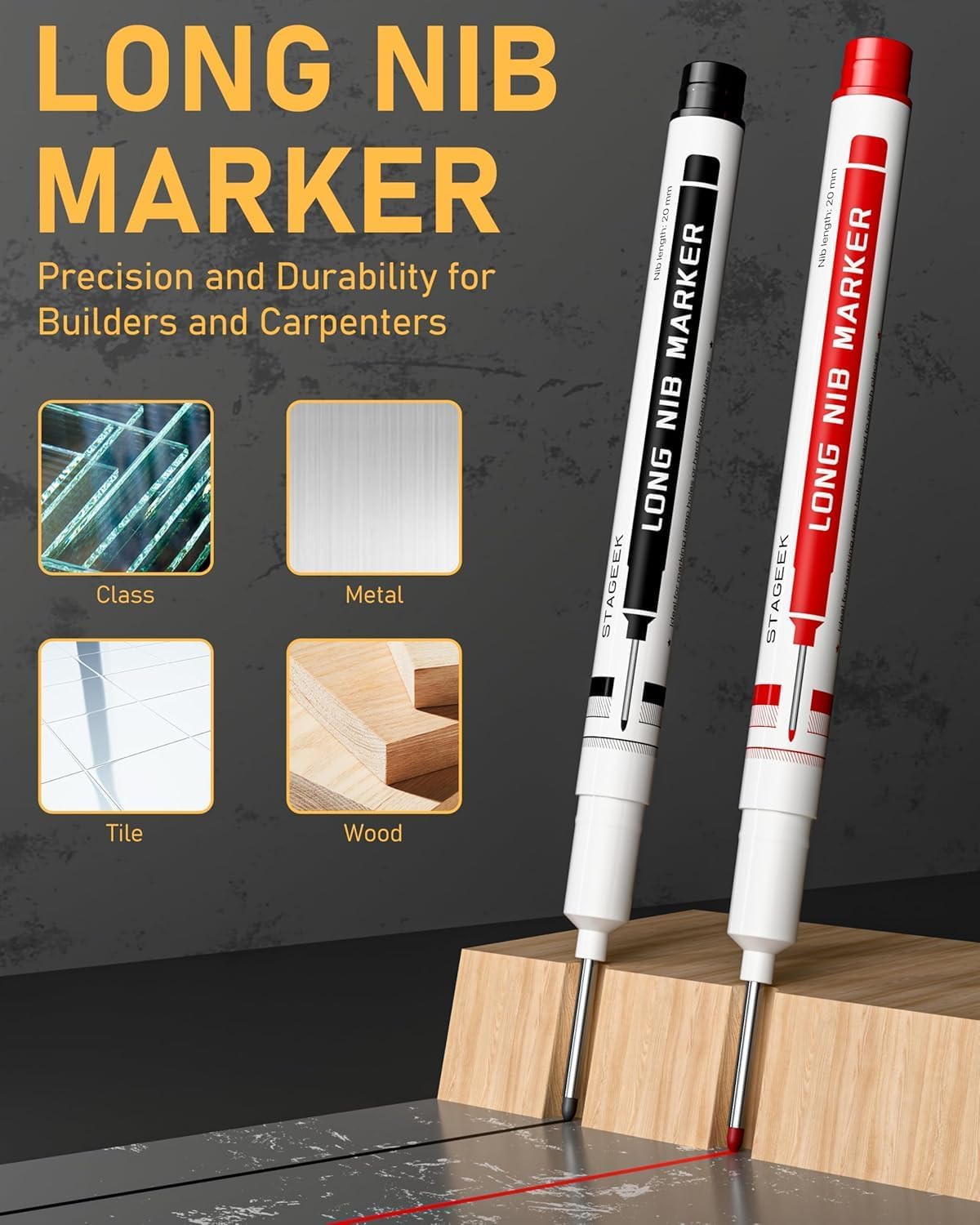 17 Pack Carpenter Pencil Set with Sharpener, Mechanical Carpenter Pencils with 60 Refills, Deep Hole Long-Nib Marker Pens, Carbide Scribe Tool & Construction Pencils for Architect with Case