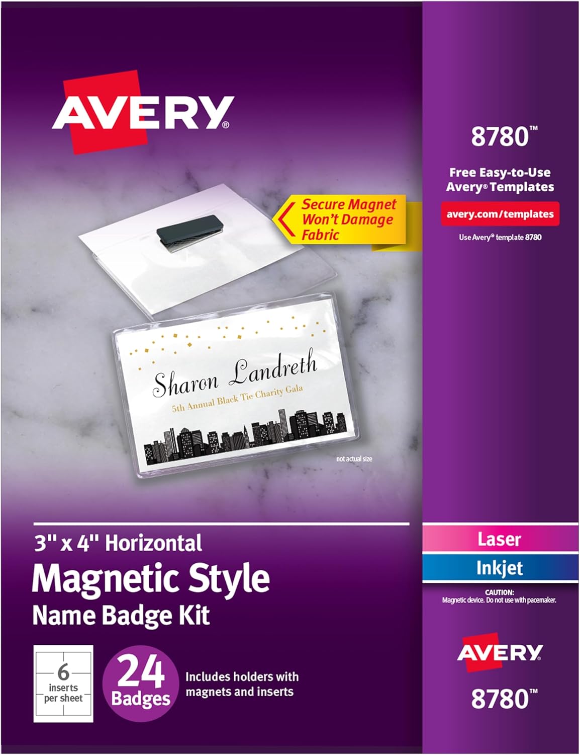 AVERY Name Badges, 3" x 4", Magnetic | Clear | Customizable | With Printable Inserts | 24 Badges, Pack of 5