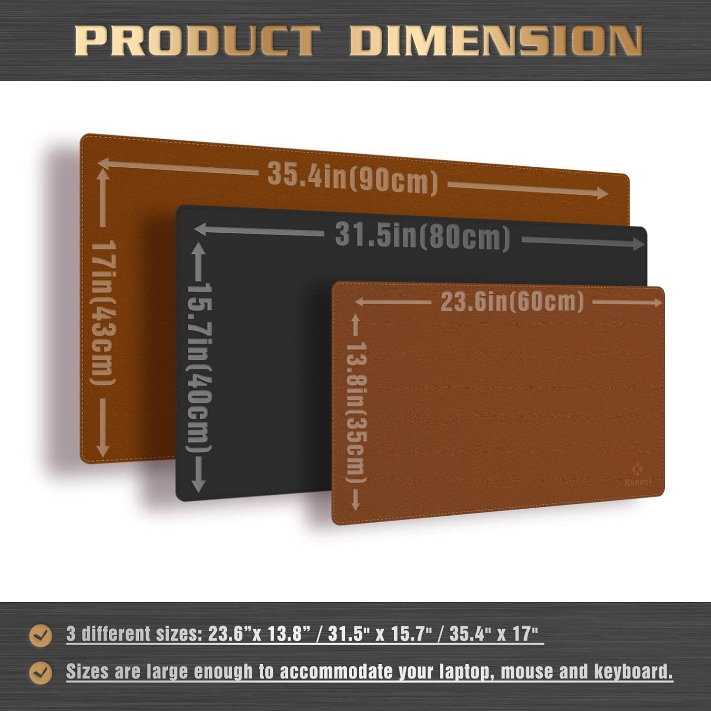 K KNODEL Desk Mat, Blotter, Dual-Sided Office Desk Pad, Waterproof Desk Mat for Desktop, Desk Blotters, PVC Leather Pad Protector (Brown, 23.6" x 13.8")