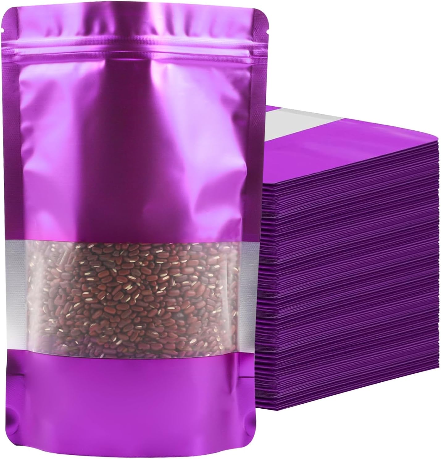 100 Pack Smell Proof Bags, Resealable Purple Mylar Bags with Matte Window, Foil Pouch Stand Up Sealable Bags for Packaging, 3.93 × 5.9 Inch