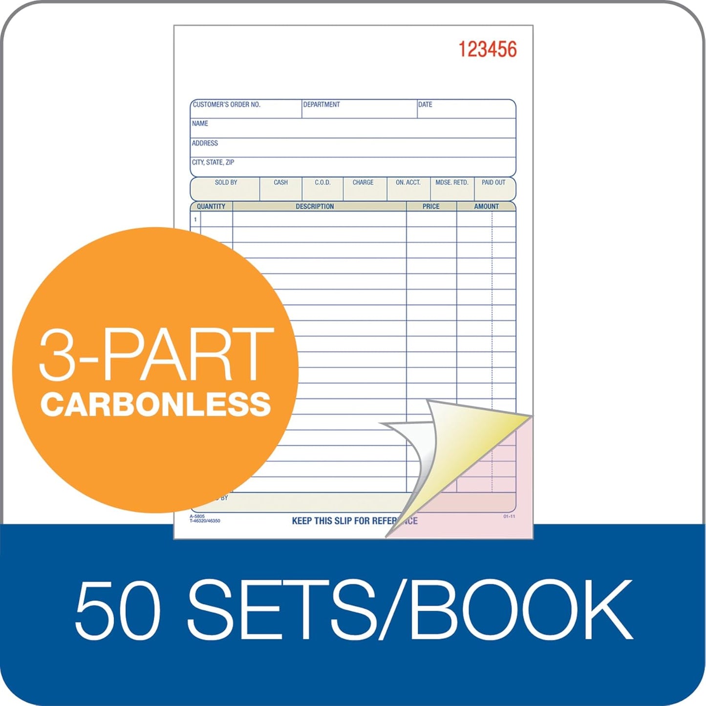 Adams Sales Order Book, 3-Part Carbonless, White/Canary/Pink, 5-9/16" x 8-7/16", 50 Sets (TC5805) (Pack of 2)