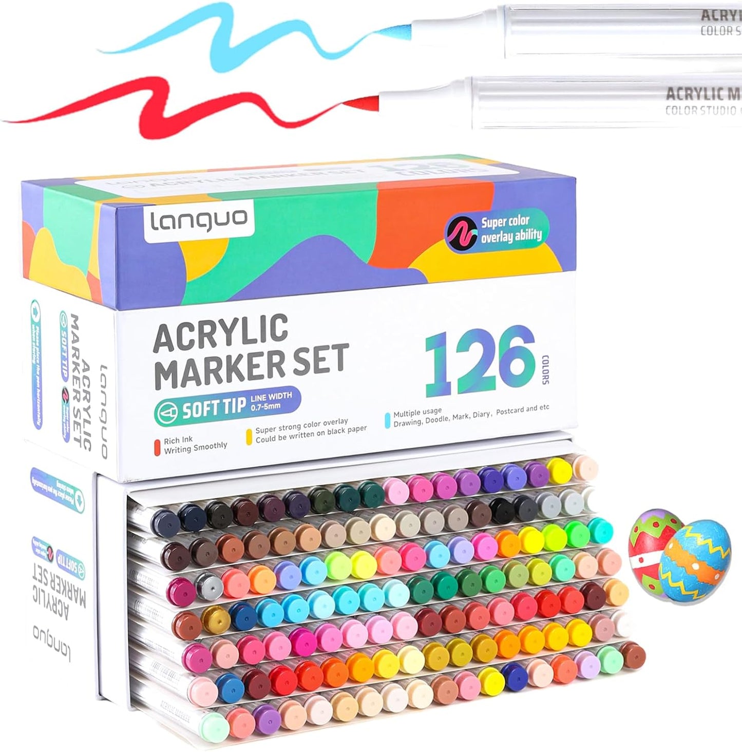 126 Color Acrylic Paint Pens, Soft Brush Tip Acrylic Paint Markers, Permanent Markers for Canvas, Rock Painting, Wood, Stone, Glass, Ceramic, Fabric Painting, DIY Crafts