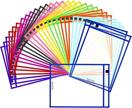 30 Packs Dry Erase Pocket Sleeves, Reusable Clear Plastic Classroom Pocket, 10x14 Inch Ticket Holders, Plastic Sleeves for School/Office Organization