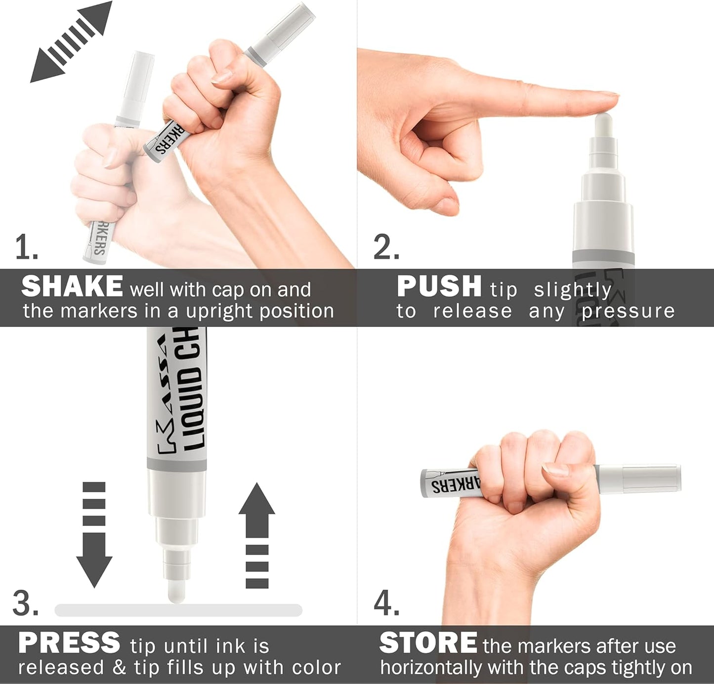 Kassa 5-Pack White Chalk Markers | Includes 1mm, 3mm, 6mm, 10mm & 15mm Tips | Works on Chalkboards, Windows & Glass | Erasable, Dust-Free & Washable | Ideal for Use at Home, School, Office & More