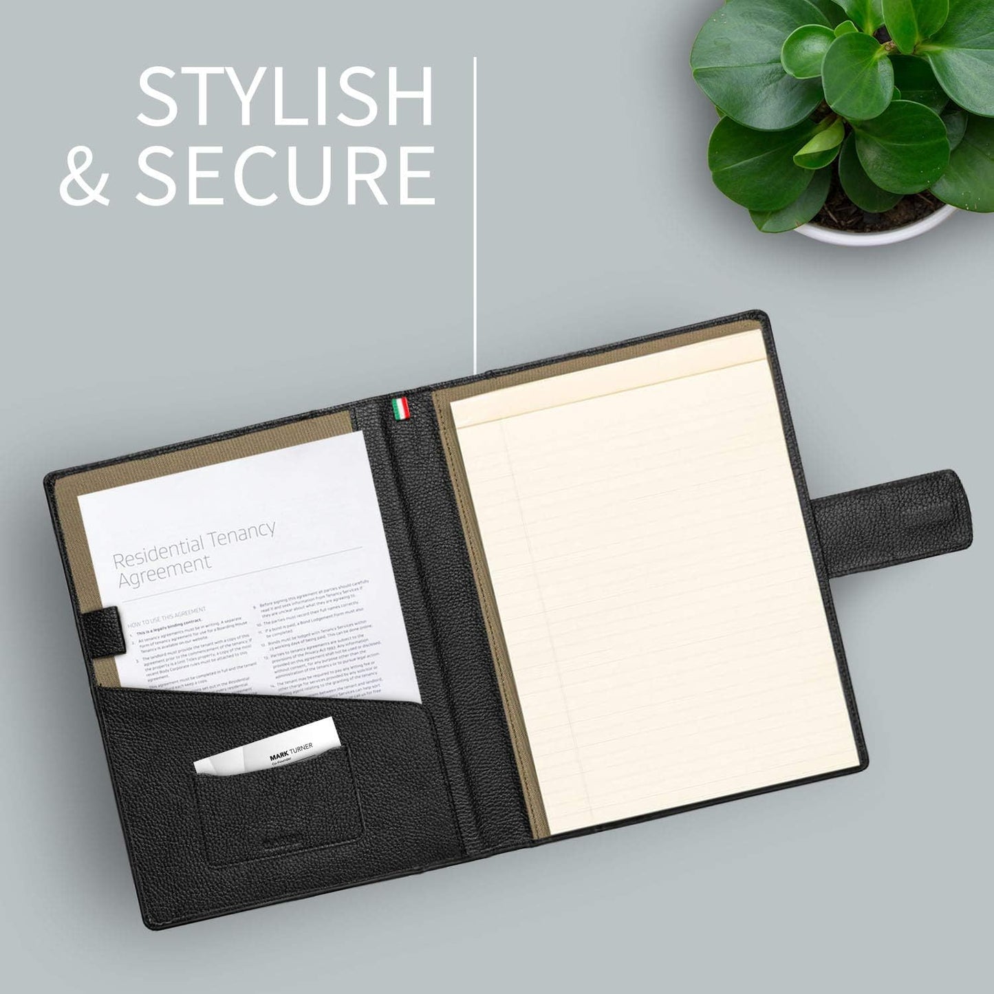 Maruse Italian Leather Executive Padfolio, Folder Organizer with Magnetic Closure and Writing Pad, Handmade in Italy, Black