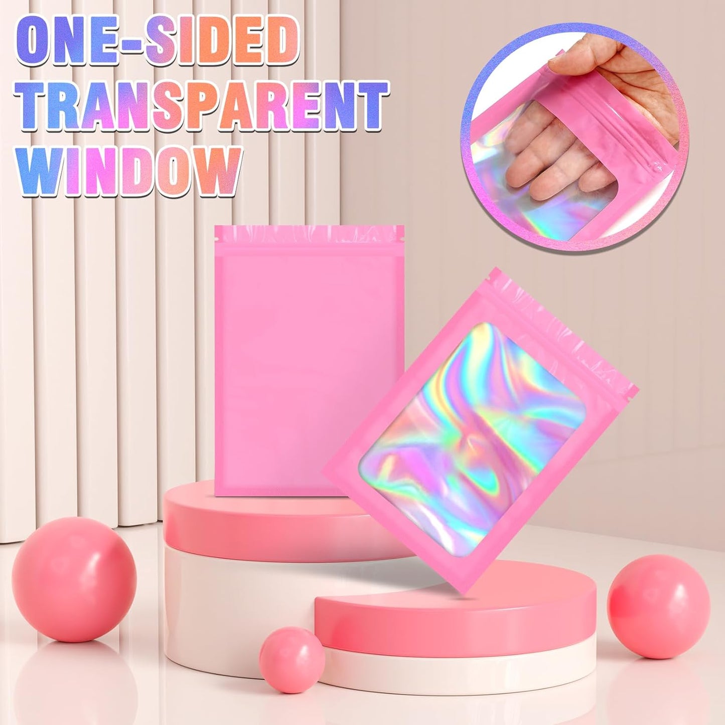 Holographic Bags, 100 PCS Packaging Bags, Resealable Bag for Small Business, Candy, Gift (2.4x3.9 Inch)