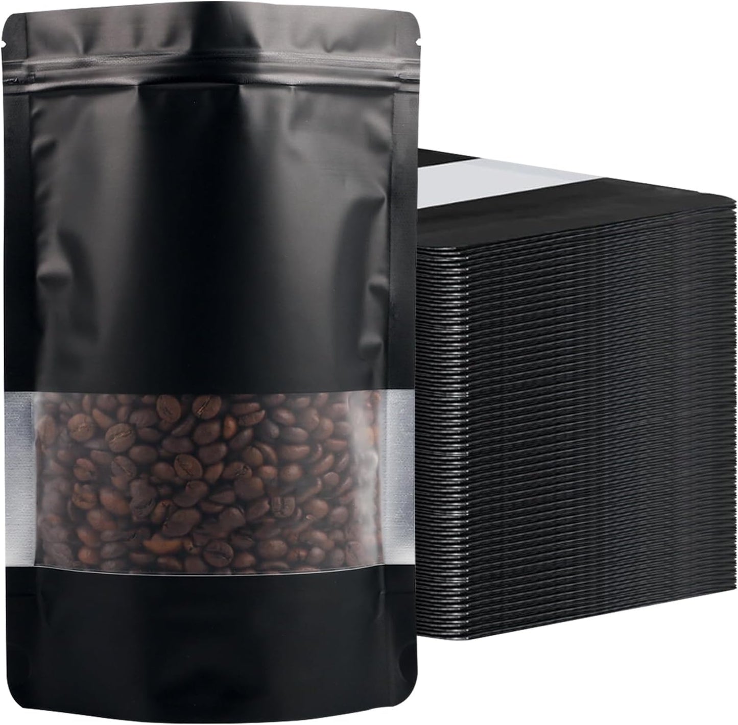 100 Pack Smell Proof Bags, Resealable Black Mylar Bags with Matte Window, Foil Pouch Stand Up Sealable Bags for Packaging, 6.29 × 9.44 Inch