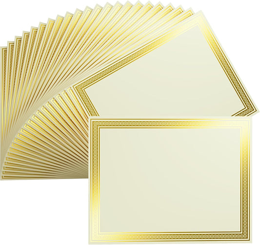 100 Count Certificate Paper 8.5 x 11 for Printing,Blank Gold Foil Border,Award Certificate Paper for Business,Graduation Diploma,School and Achievement (Ivory)