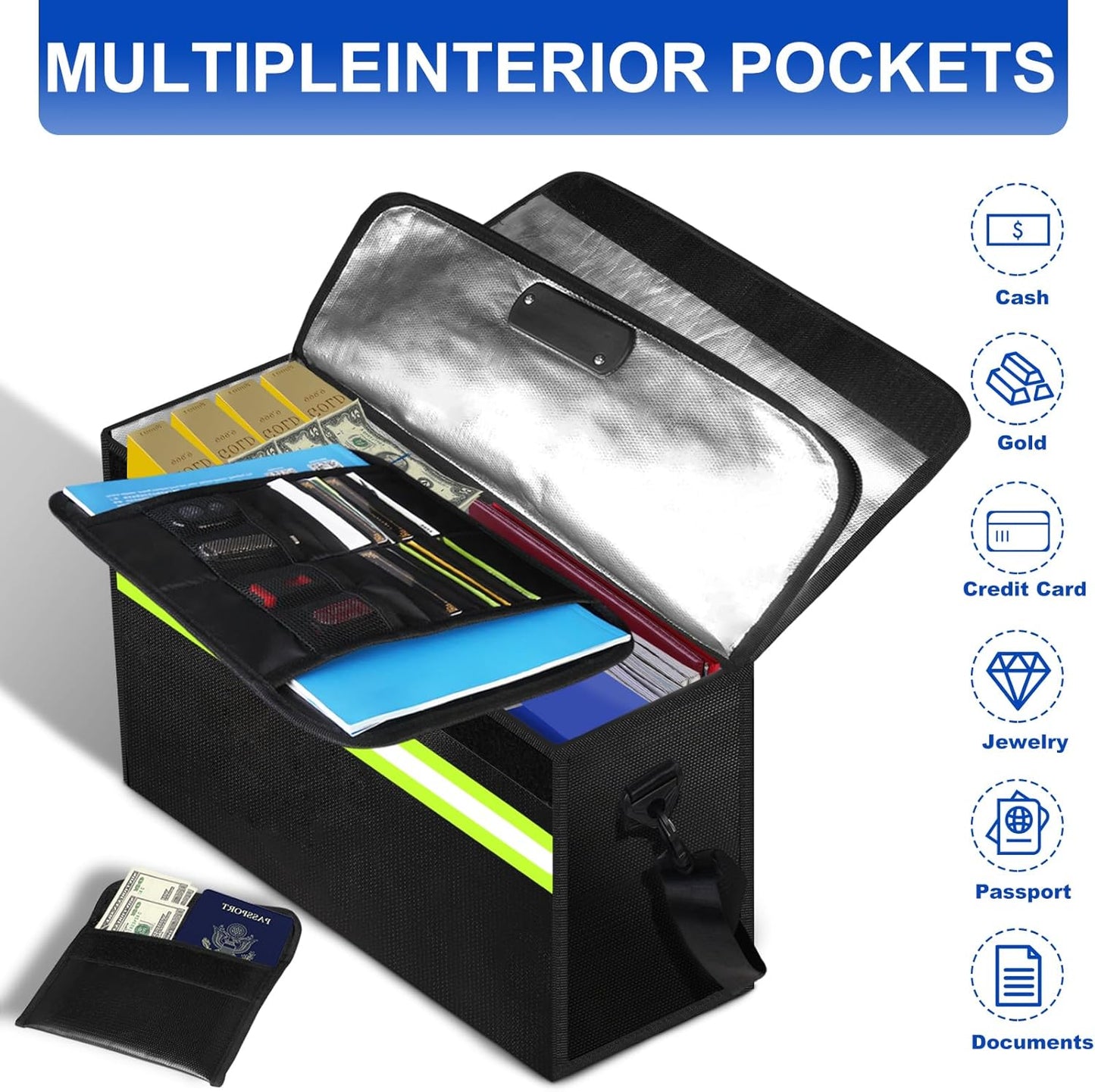 6500°F Large Fireproof Document Organizer with Lock,10 Layers Heat Insulated＆Waterproof Zipper,Removable Folder Layers/Wallet,Portable Home Travel Safe Storage for Files(16.5x12.4x5.5 inches)