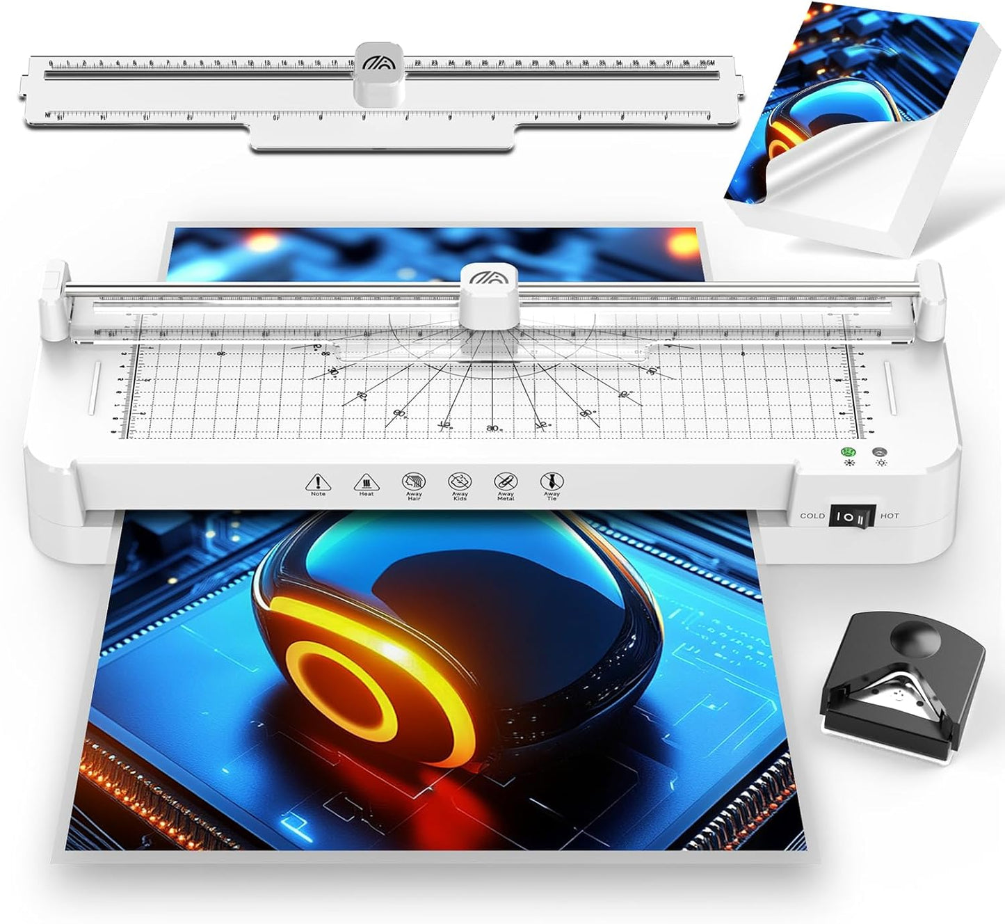 13in Laminator Machine with Paper Trimmer + 50pcs Sheets + Corner Rounder, Dual Hot/Cold Mode | Anti-Jam Technology | 90s Fast Preheat for A3/A4/A5/A6 Home Office School Use