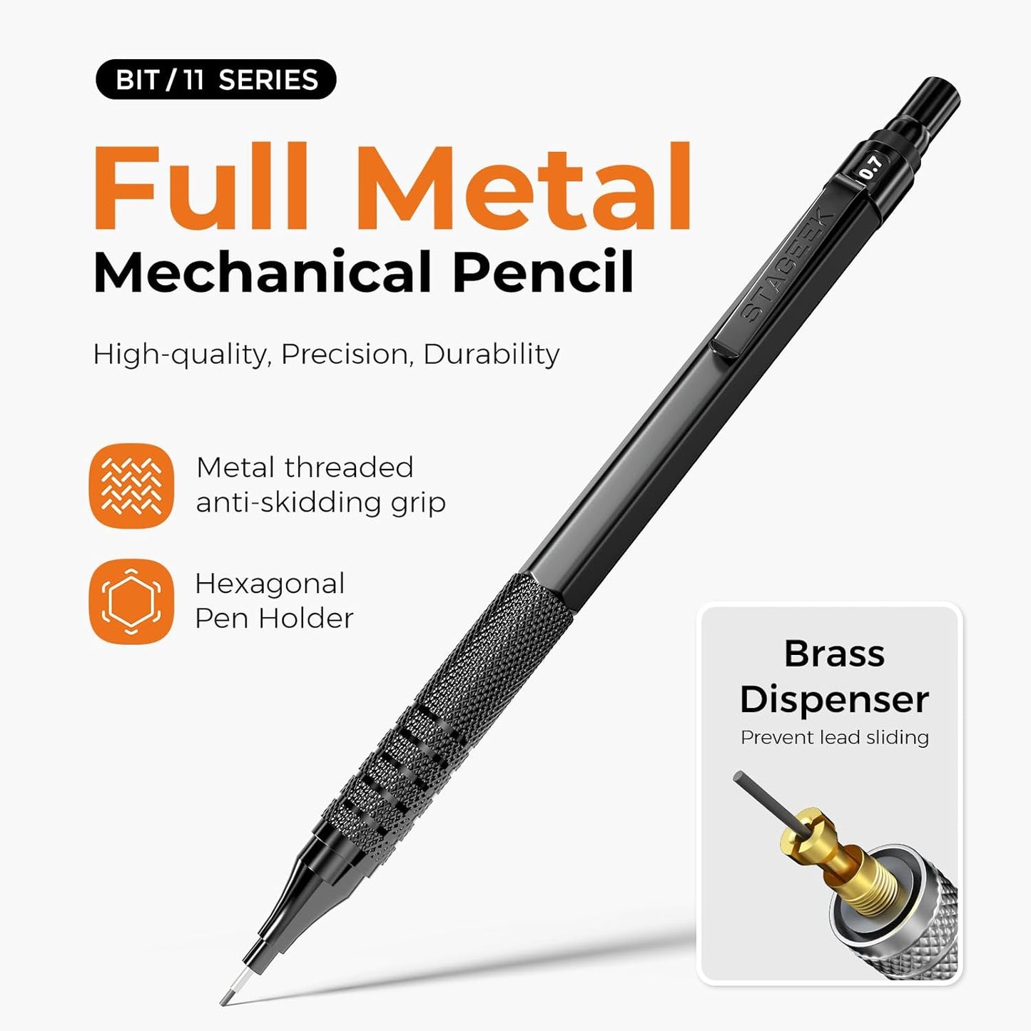 21PCS Metal Mechanical Pencil Set, Art Lead Pencil 0.3, 0.5, 0.7, 0.9, 2mm Holder(HB 2H 2B 4B Color) with 10 Tubes Graphite Lead Refills Eraser with Case for Drafting Drawing Sketching