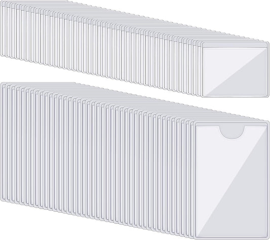 100 Self-adhesive Index Card Holder for Business Cards, Clear Plastic Sticky Labels Holders for Storage Bins Toy Bins Scrapbooks, Organize and Protect Cards Photos Labels (2.32 x 3.54'', 1.85 x1.57'')