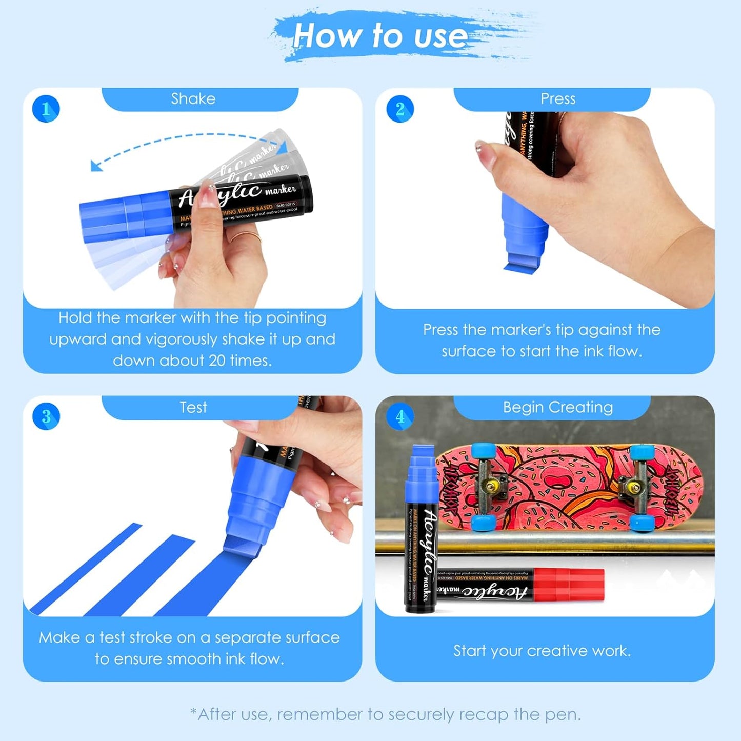 Acrylic Paint Markers, 10 Jumbo Colored Markers, 15mm Jumbo Felt Tip, Waterproof and Permanent Ink Paint Pens for Rock Painting, Stone, Ceramic, Glass, Wood, Canvas, Outdoor Paintings,Signs