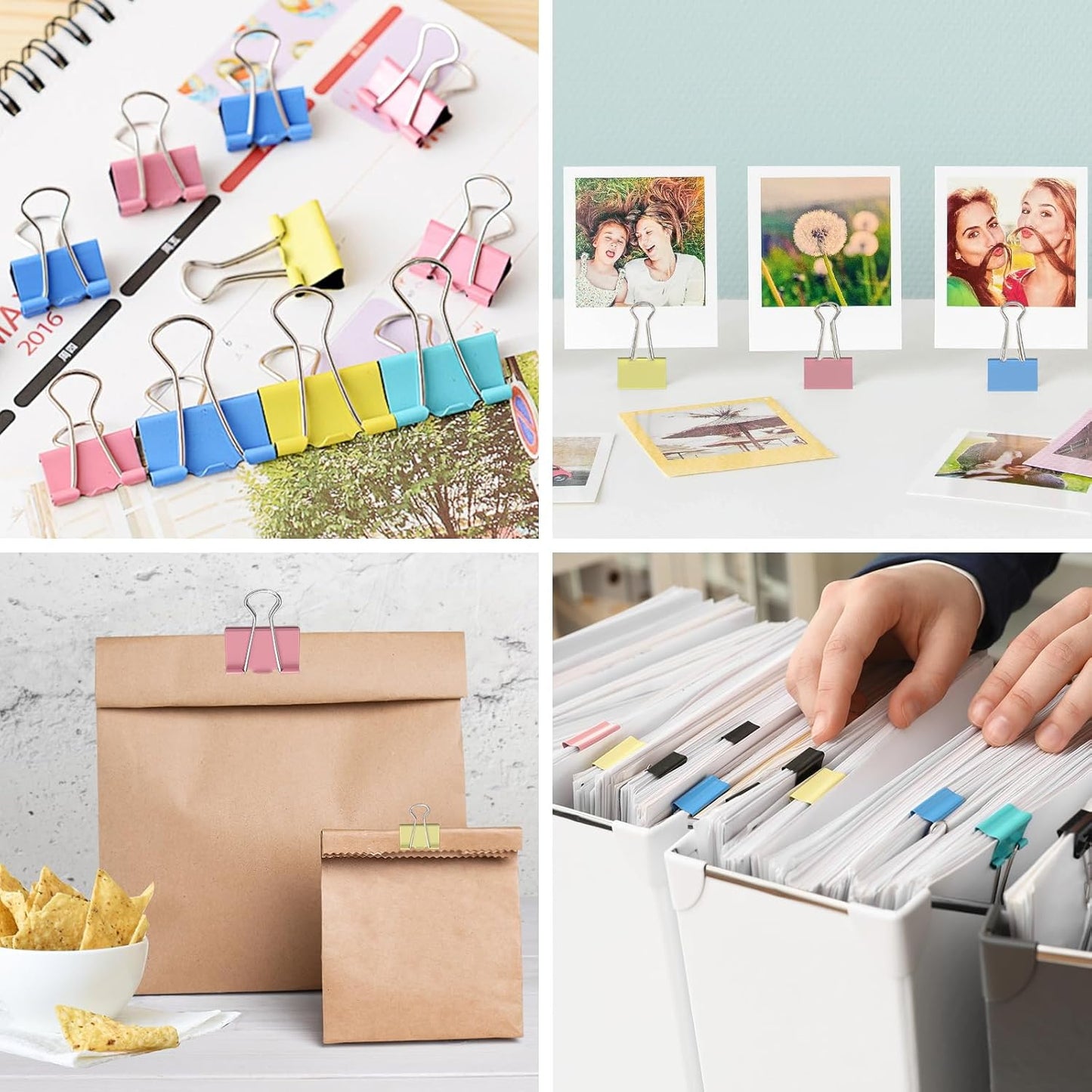 200 Count Colored Binder Clips Assorted Sizes, 4 Sizes Large, Medium, Small, Mini, Metal Paper Clamps, Bulk Clips Office Supplies (1 1/4", 1", 3/4", 1/2 Inch) KKEETUR